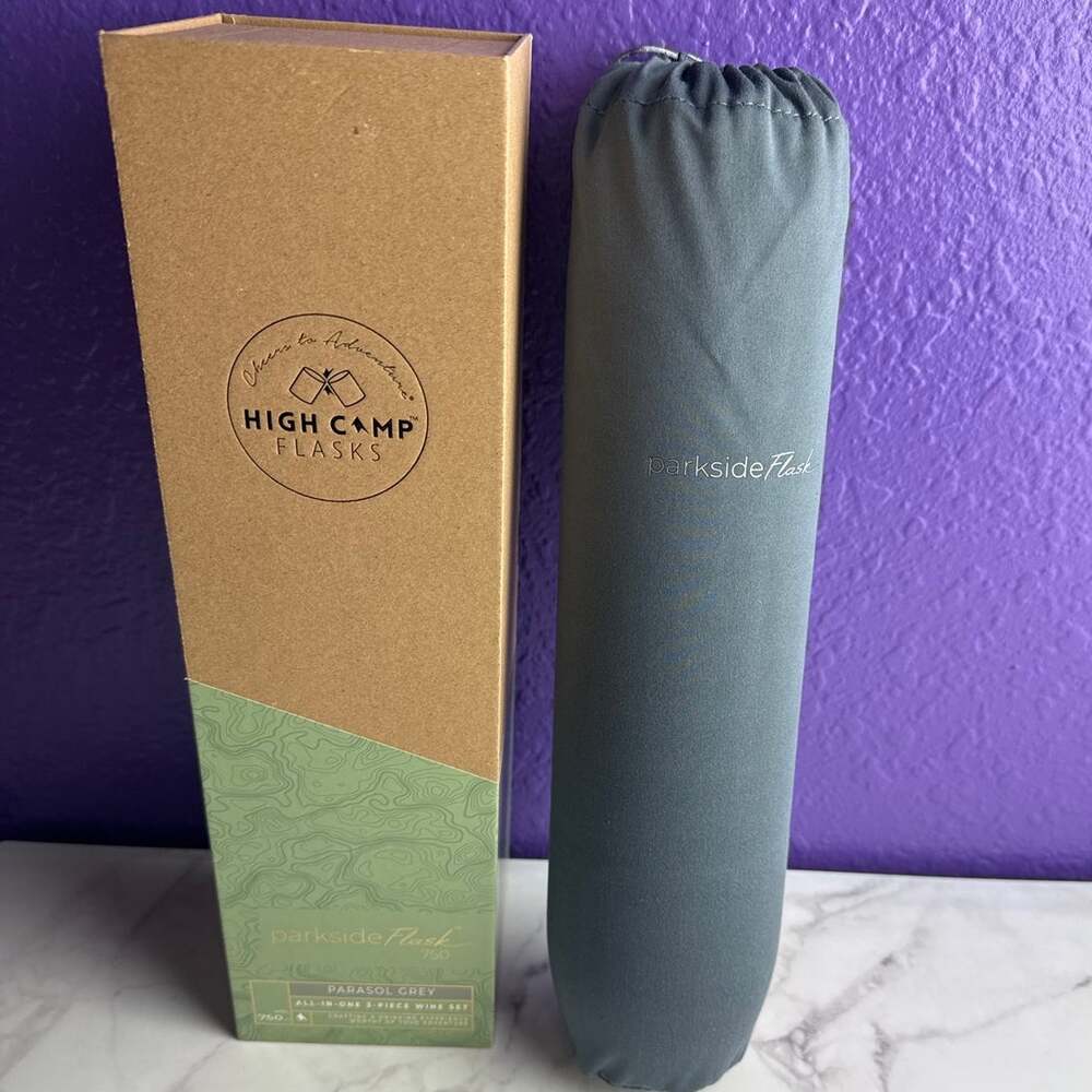 High Camp Parkside Flask 750 Parasol Grey Wine Set 2 Tumblers New Sequel Logo
